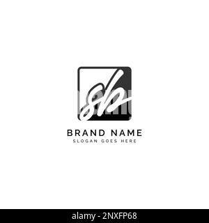 S, B, SB Initial letter handwritten and signature vector image template in square shape logo Stock Vector