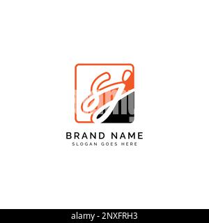 S, J, SJ Initial letter handwritten and signature vector image template in square shape logo Stock Vector