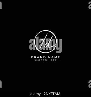 T, D, TD Initial letter handwritten and signature vector logo. Business template in round shape line art Stock Vector
