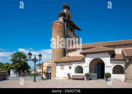 The Iglesia Parroquial de Santiago in Villar de Mazarife is a parish church located in the province of León, Spain. Dedicated to St. James the Apostle Stock Photo