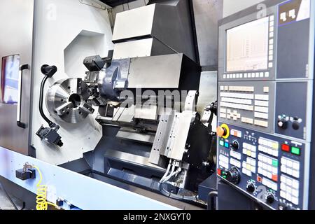 Horizontal turning CNC lathe center for machining medium and large size workpieces Stock Photo