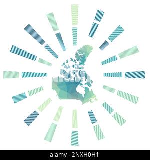 Canada sunburst. Low poly striped rays and map of the country. Cool vector illustration. Stock Vector