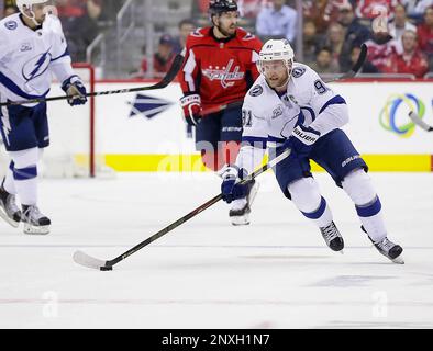 Tampa Bay Lightning defenseman Jake Dotchin (59) before an NHL hockey game  against the Washington Capitals Saturday, March 18, 2017, in Tampa, Fla.  (AP Photo/Chris O'Meara)