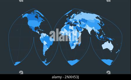 World Map. Bogg's interrupted eumorphic projection. Futuristic world illustration for your infographic. Nice blue colors palette. Charming vector illu Stock Vector