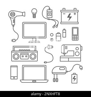 E-waste illustration set. Recyclable electronic appliances. Stock Vector