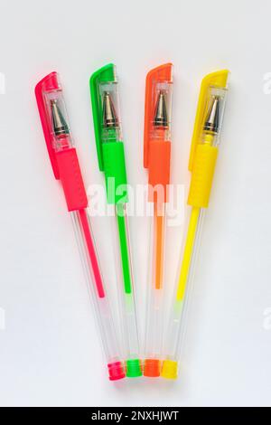 Colorful Gel Neon Pens On White Background Stock Photo - Download