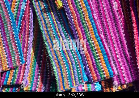 Close-up photo of colorful textiles from Chapas in Mexico, famous for its local handicrafts. Stock Photo