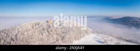 Aerial top view of a frosty landscape Stock Photo