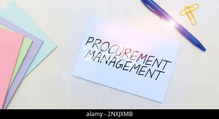 Sign displaying Procurement Management. Conceptual photo buying Goods and Services from External Sources Stock Photo