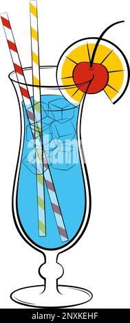 Blue Lagoon or Blue Hawaiian Cocktail vector illustration Stock Vector