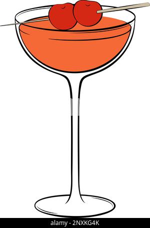Classic Manhattan Cocktail with cherry garnish vector illustration Stock Vector