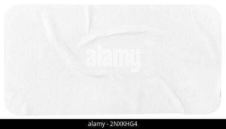 Crumpled paper sheet isolated on white background. Rectangle shape with rounded edges. Template mockup Stock Photo