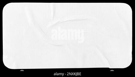 Crumpled paper sheet isolated on black background. Rectangle shape with rounded edges. Template mockup Stock Photo