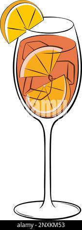 Aperol Spritz with fresh orande wedge garnish on a glass. Classic alcoholic beverage vector illustration Stock Vector