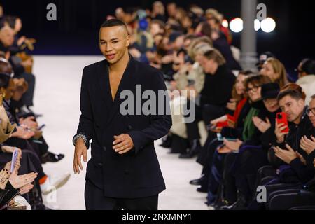 Designer Olivier Rousteing accepts applause after the conclusion of the ...