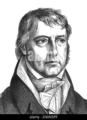 Georg Wilhelm Friedrich Hegel (1770-1831), major German philosopher. Engraving by Hugo B√ºrckner (1818-1897). Stock Photo