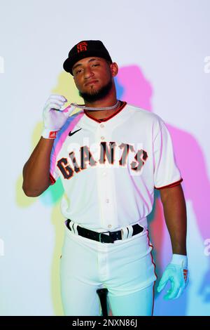 GOODYEAR, AZ - FEBRUARY 24: Outfielder Luis Matos (78) poses for a portrait  during the San Francisco Giants photo day on February 24, 2023 at  Scottsdale Stadium in Scottsdale, AZ. (Photo by