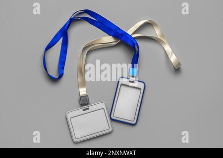 Blank badges on grey background Stock Photo