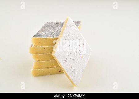 Closeup of kaju katli isolated on white background Stock Photo