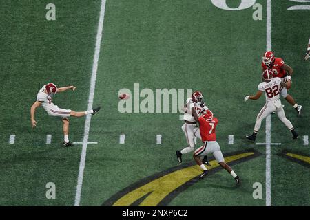 ATLANTA, GA – JANUARY 08: Atlanta punter Bradley Pinion (13) kicks