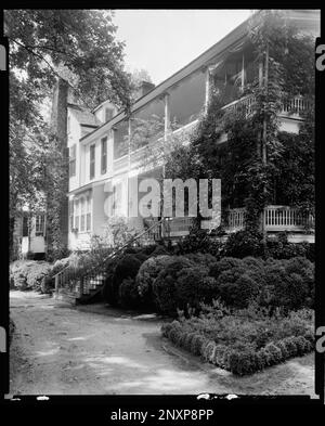 Green River Plantation, Polk County, North Carolina. Carnegie Survey of the Architecture of the South. United States, North Carolina, Polk County,  Balconies,  Porches,  Plantations,  Shrubs,  Vines. Stock Photo