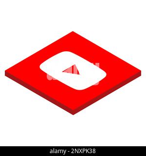 Youtube social media app icon. 3D isometric square shape vector illustration. Stock Vector
