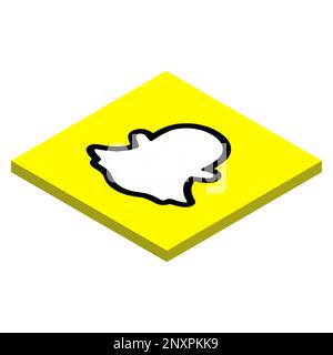 Snapchat instant messaging app icon. 3D isometric square shape vector illustration. Stock Vector