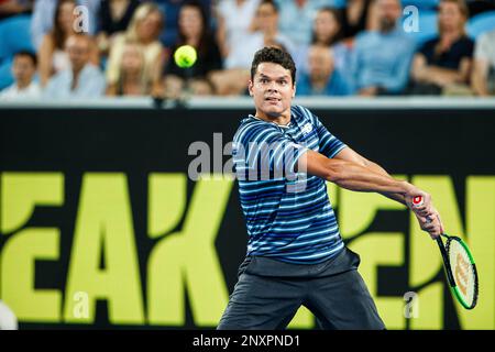 MELBOURNE, VIC - JANUARY 10: MILOS RAONIC (CAN) during Tie Break Ten event  on January 10, 2018 leading up to the 2018 Australian Open at Melbourne  Park Tennis Centre Melbourne, Australia (Photo