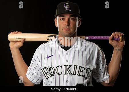 SCOTTSDALE, AZ - FEBRUARY 24: Infielder Ezequiel Tovar (14) poses for a  portrait during the Colorado Rockies photo day on February 24, 2023 at Salt  River Fields at Talking Stick in Scottsdale