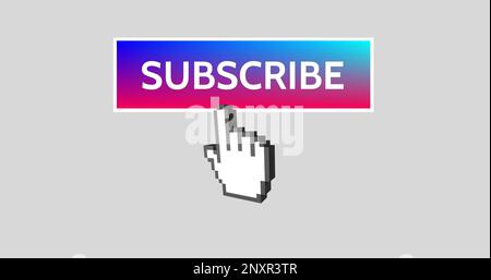Composition of subscribe text with cursor on grey background Stock Photo