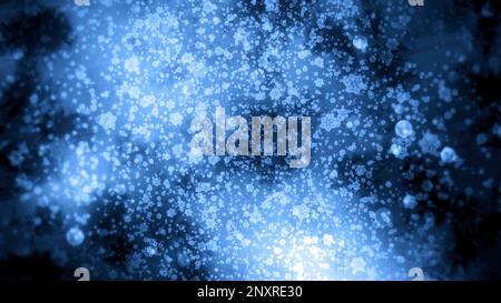 Blue and gray background with winter snowflakes Motion. Large pieces of snow flying in different directions made in 3d format. High quality 4k footage Stock Photo