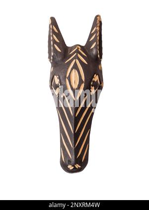 African zebra wood mask carving isolated on white Stock Photo
