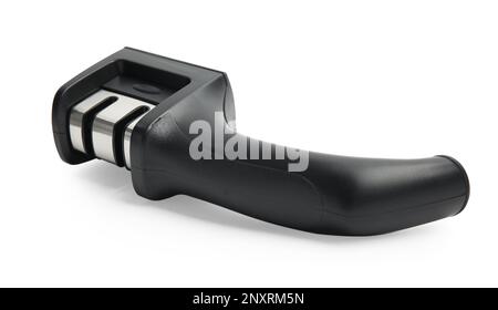 Modern black handheld sharpener isolated on white Stock Photo