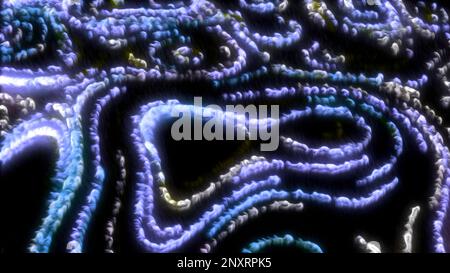 Black background with bright yellow and green backlight. Motion.Bright background with burning particles around in animation. High quality 4k footage Stock Photo