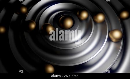 Gray delicate background with rolling balls. Design. Golden 3d balls walking through the maze made in cartoon animation. High quality 4k footage Stock Photo