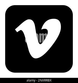 Vimeo social media app icon. Black silhouete square with rounded corners vector illustration. Stock Vector