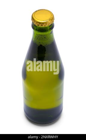 Green Glass Bottle with Cap Cut Out on White. Stock Photo