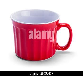 Large Red Ceramic Cup Cut Out on White. Stock Photo