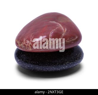 Two Polished Rocks Stacked Cut Out on White. Stock Photo