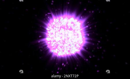 Black background in space. Motion. A shiny purple and green magic ball made in 3D format. High quality 4k footage Stock Photo