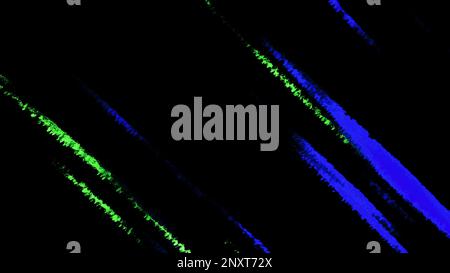 Black background with green and blue horizontal stripes. Motion. Bright stripes in 3d format that flicker and disappear in turn. High quality 4k foota Stock Photo