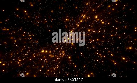Dark sky with shooting stars. Motion.Orange and white stars that fly in different directions in abstraction. High quality 4k footage Stock Photo
