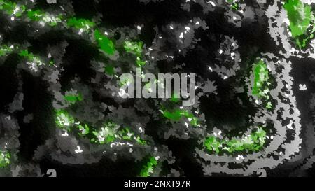 Black background with glowing green and gray beads. Motion. Dark animation with sparkling different shades looking like blobs. High quality 4k footage Stock Photo