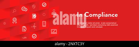 In Compliance web header banner with icon set showing a company passed inspection Stock Vector