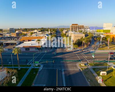 Mesa city center aerial view on Center Street at 1st Avenue at sunset, Mesa, Arizona AZ, USA. Stock Photo