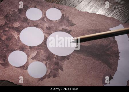 Blank family tree, notebook and pencil on wooden table, flat lay. Mockup  for design Stock Photo - Alamy