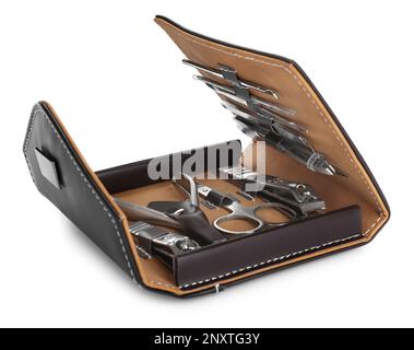 Manicure set in case isolated on white Stock Photo