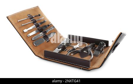 Manicure set in case isolated on white Stock Photo