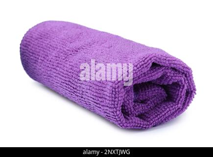 Clean purple microfiber cloth isolated on white Stock Photo