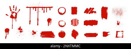 Red paint or blood blots and splatter on white background realistic set isolated vector illustration Stock Vector
